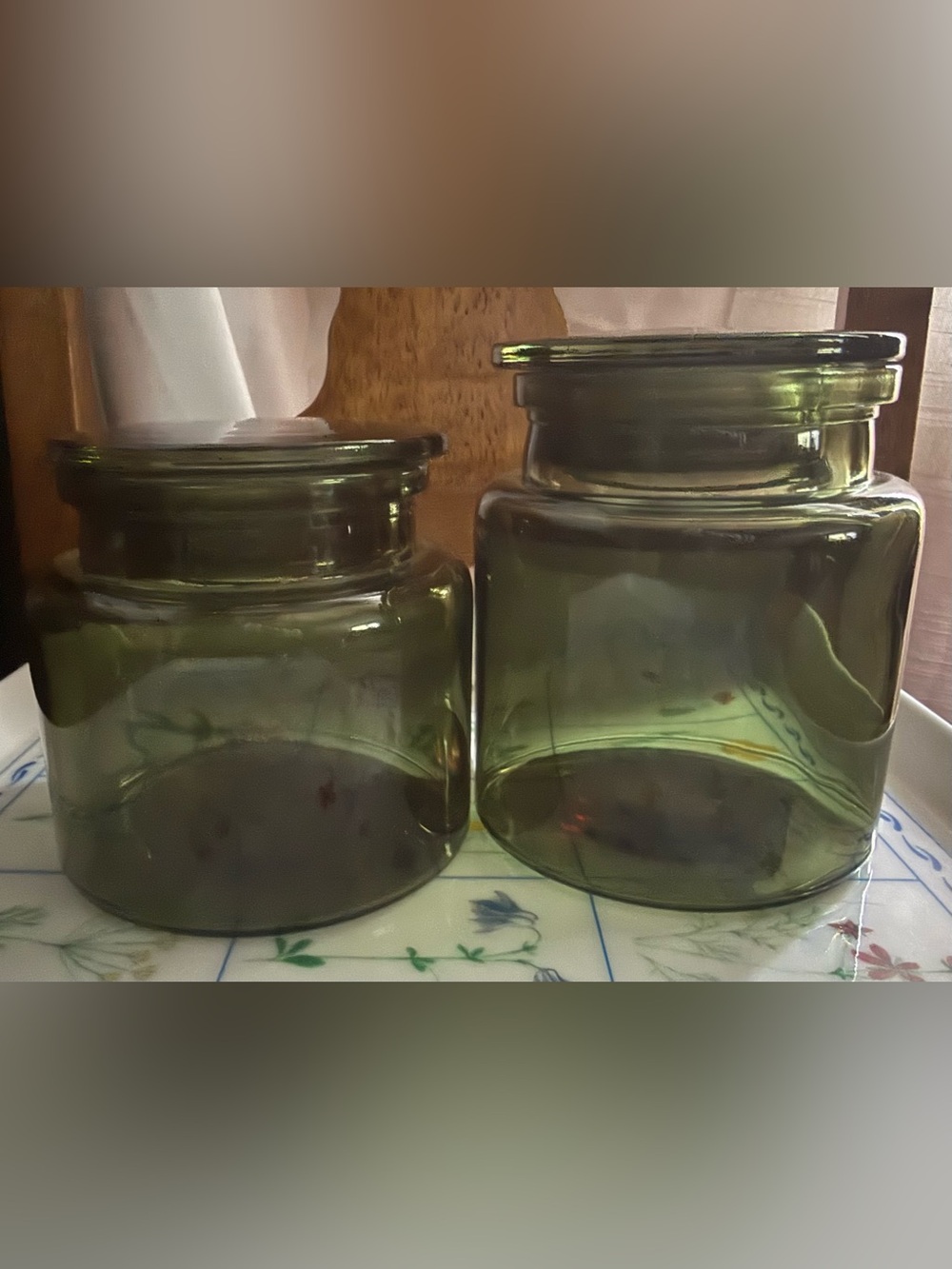 Dark Green Glass Storage Jars with lids - Set of 2